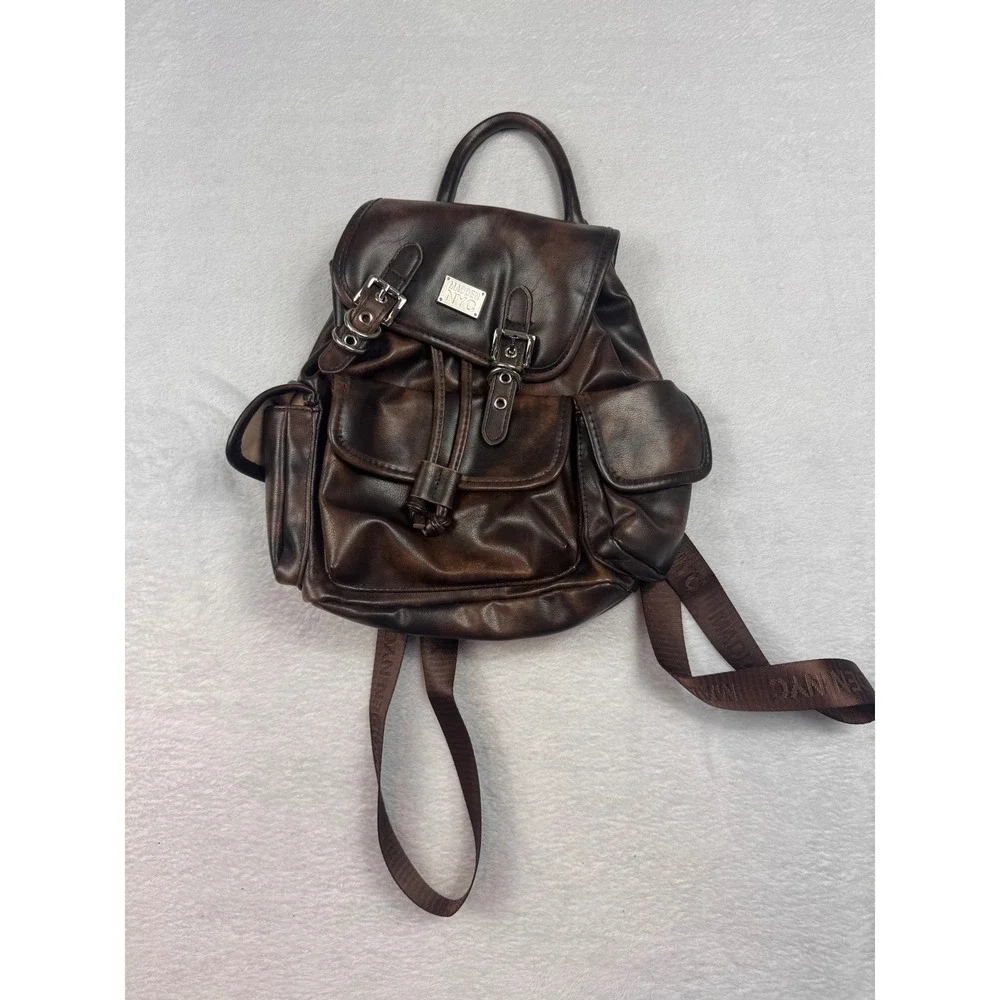 Madden NYC Brown Distressed Faux Leather Mini Backpack MNY-771